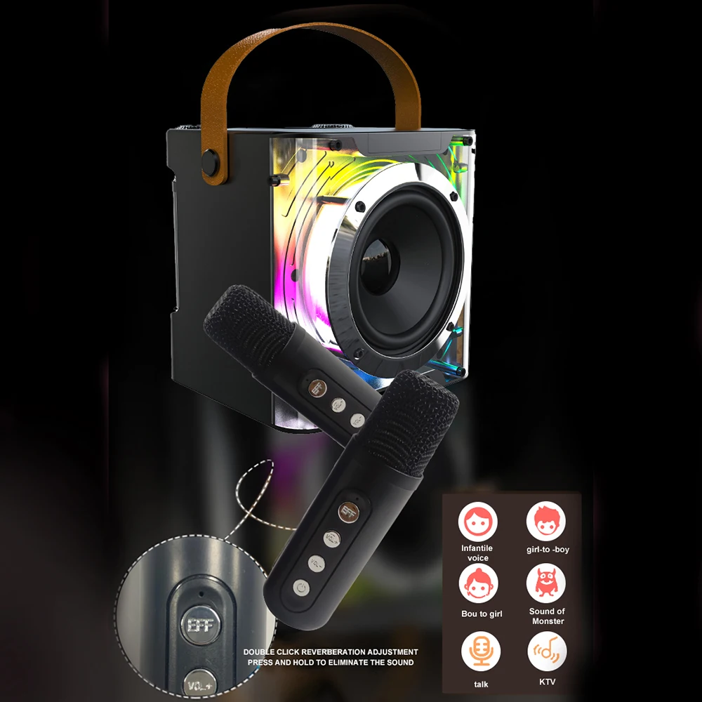 آلة كاريوكي مع 2 ميكروفونات كاريوكي لاسلكية، نظام PA يدعم بطاقة TF/USB/AUX/REC/TWS للحفلات الخارجية والداخلية