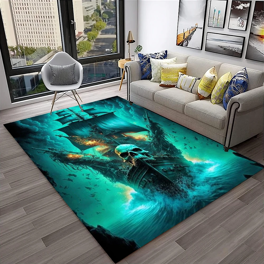 

3D Pirate Ship Boat,Barque,Sailboat Carpet Rug for Home Living Room Bedroom Sofa Doormat Decor,kids Area Rug Non-slip Floor Mat