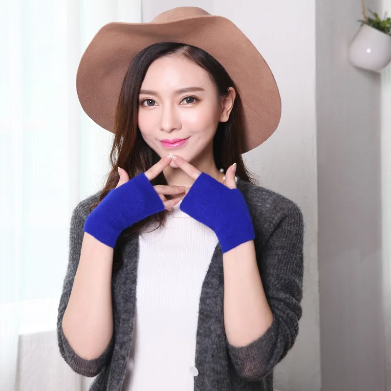 

Mink Cashmere Autumn Winter Women Gloves Fingerless Warm Racoon Wool Mitten Wrist Length Thumb Hole Mitts Korean Female Lovely