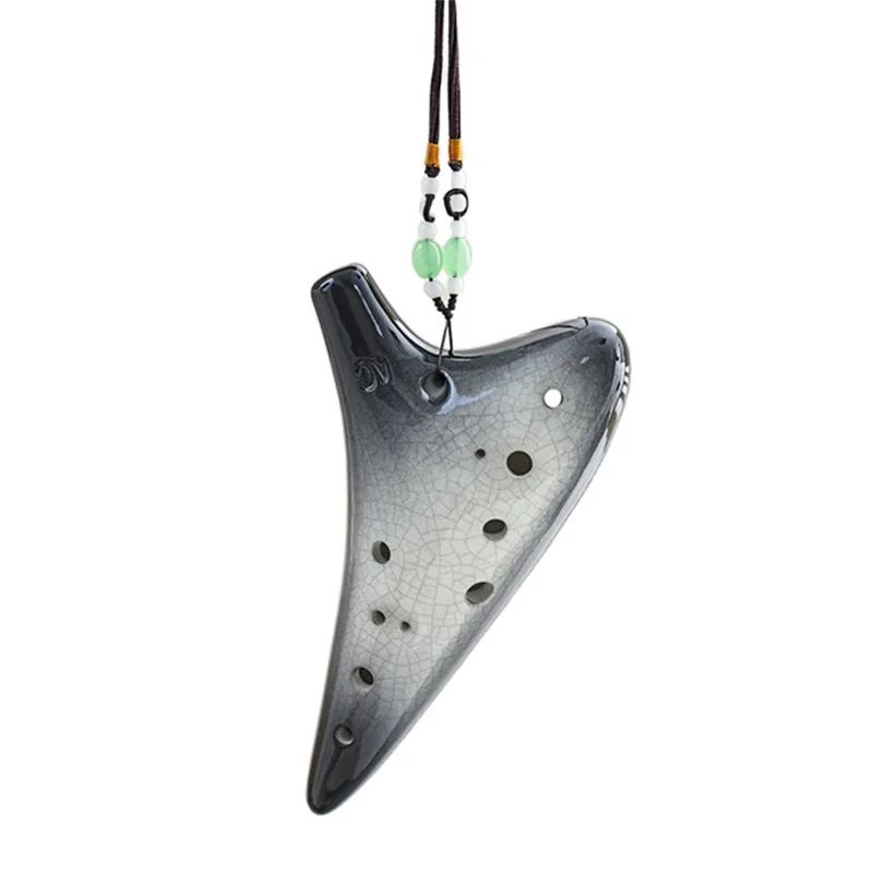 12 Hole Ocarina Ceramic Alto C Vessel Flute Crackle Pattern Wind Musical Instrument With Simple Music Score Rope For Beginners