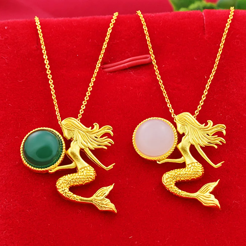 

Beautiful Meaning Feldspar Mermaid Pendant For Women 24K Gold AU999 | Meet happiness, accompanied by love