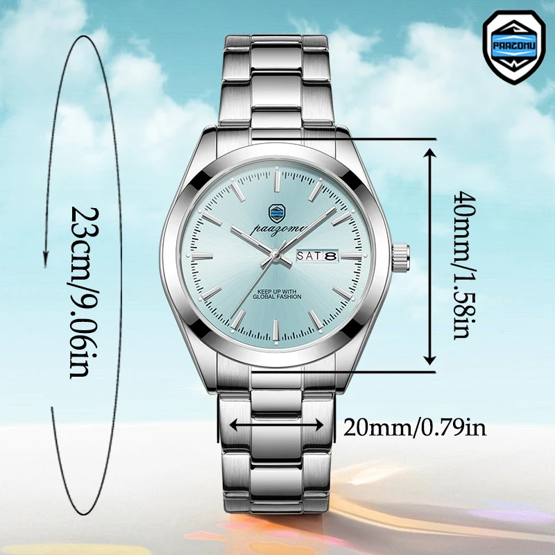 

PAAZOMU модные простые классические мужские кварцевые часы из нержавеющей стали водонепроницаемый дисплей даты и недели идеальный выбор для подарков + коробка Reloj