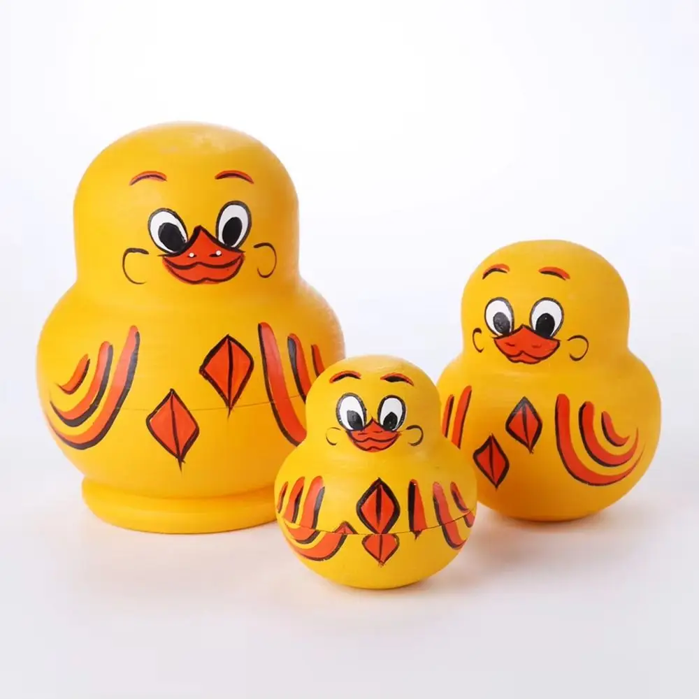 10 Layer Nesting Dolls Yellow Duck Animals Pattern Matryoshka Doll Toys Cartoon Handmade Stacking Dolls Chidrens Gift