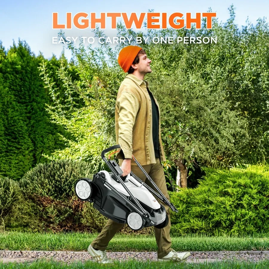 16 Cordless Brushless Electric Lawn Mower with 6 Height Adjustments and 2 x 4.0Ah Batteries Ideal for Large Gardens and Lawns O