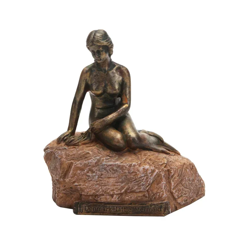 

Danish mermaid imitation bronze sculpture painted creative home furnishings mermaid resin statue living room decoration crafts