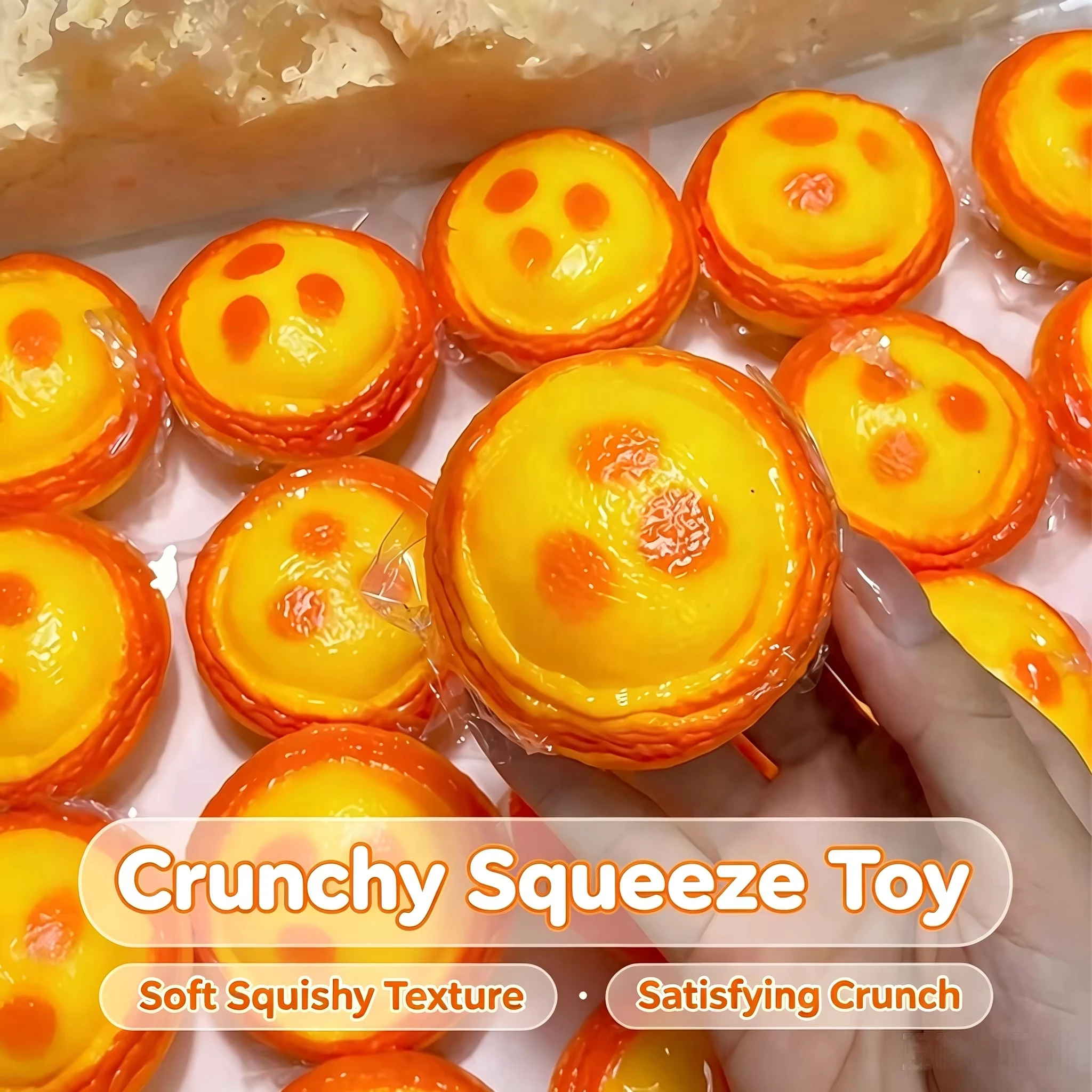 Egg Tart Crunchy Squishy Round Blocks Filled Crispy Squeeze Toy Stress Relief Fidget Toy ASMR Sensory Decompression Toy Gifts