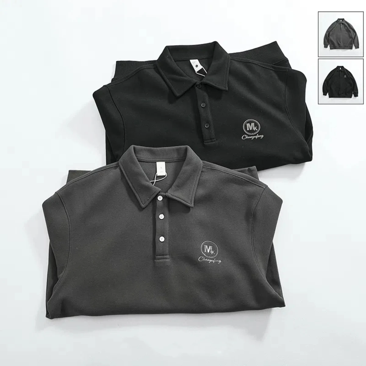 

Chunky pullover hoodie men long sleeve bead cotton compound fabric lapel men's POLO shirt autumn and winter men loose shirt