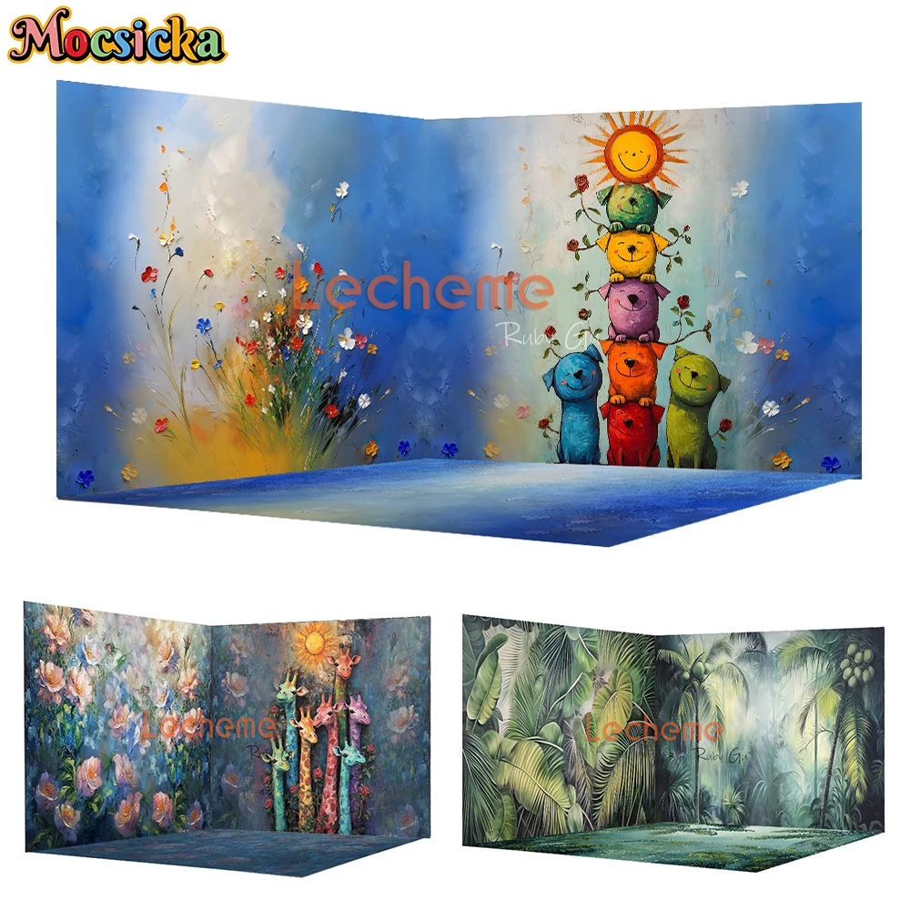 

Mocsicka Art Abstract Backdrop Photography Sun Dog Flower Wall Kid Baby Party Easter Spring Oil Painting Background Decor Studio