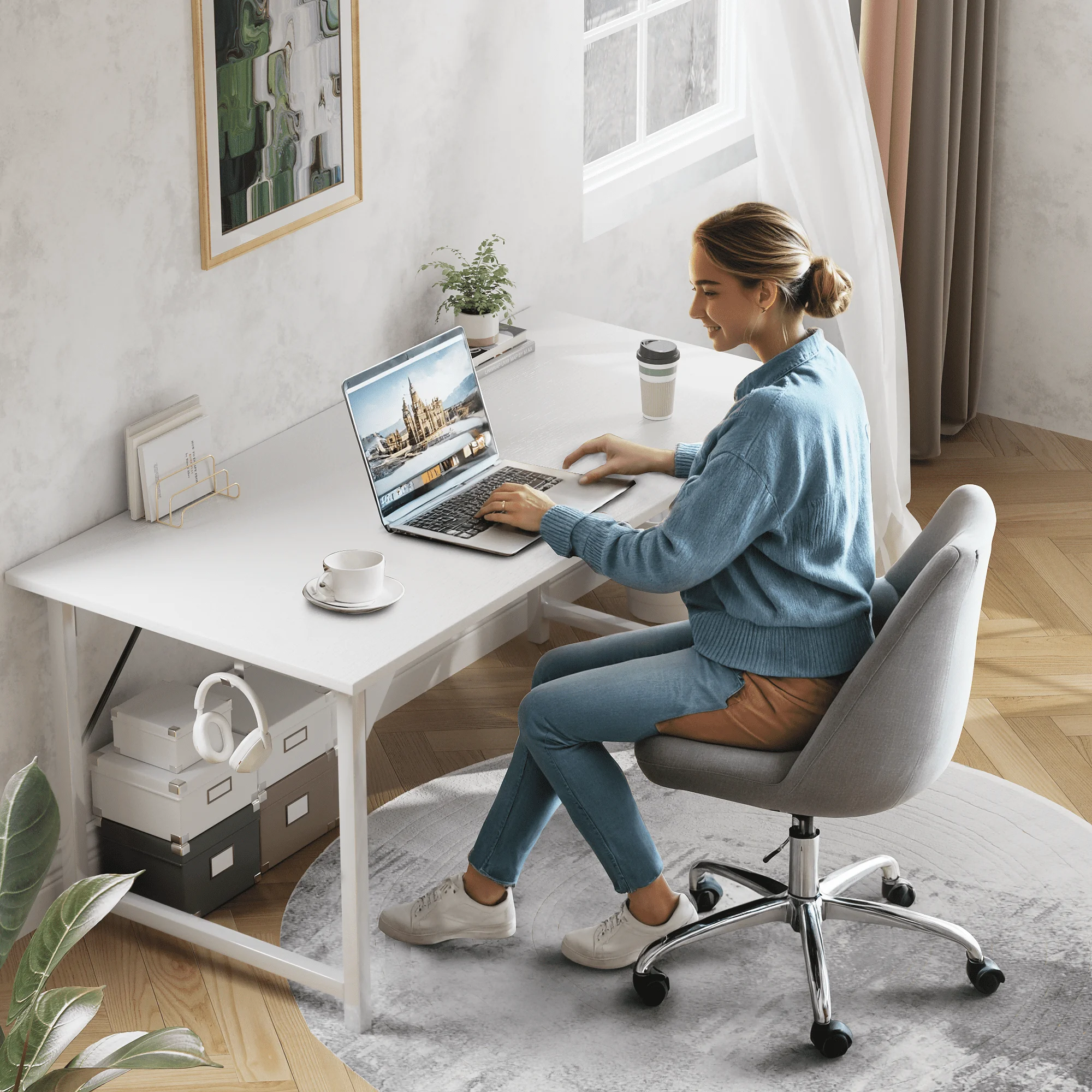 Computer Desk 40 Inch Small Office Desk Modern Writing Desk with Storage Bag Work Study Table with Headphone Hook for Home