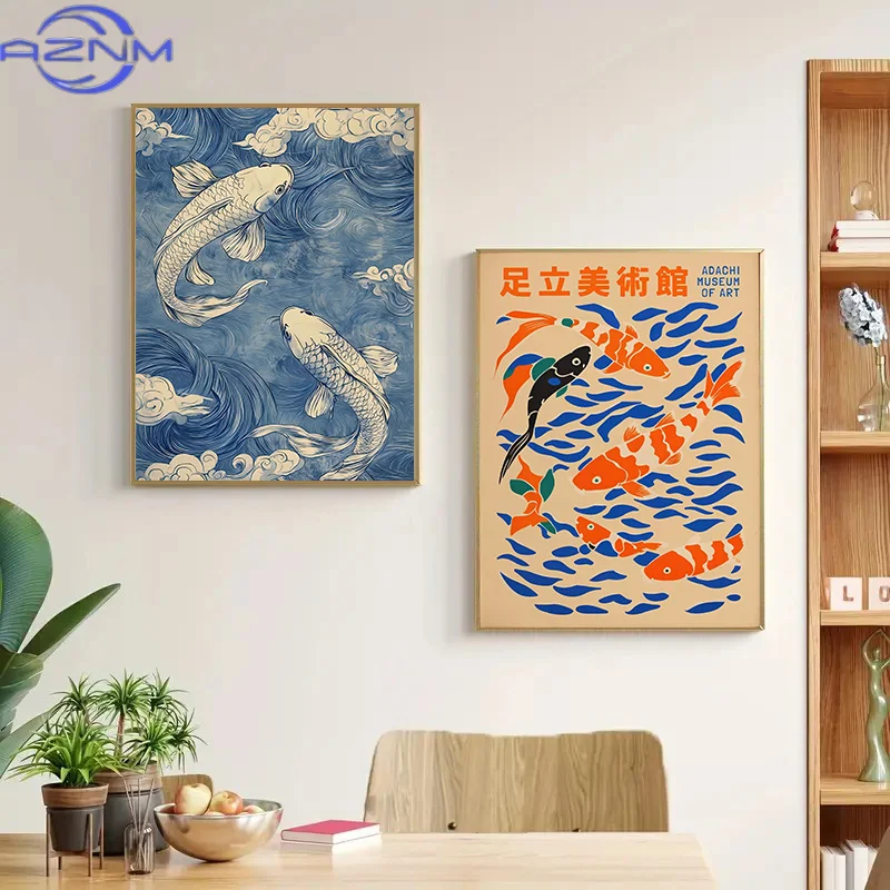 Red Koi Fish Japanese Canvas Poster Fashion Blue Lucky Koi Fish Wall Art Prints for Modern Living Room Home Decor Holiday Gifts