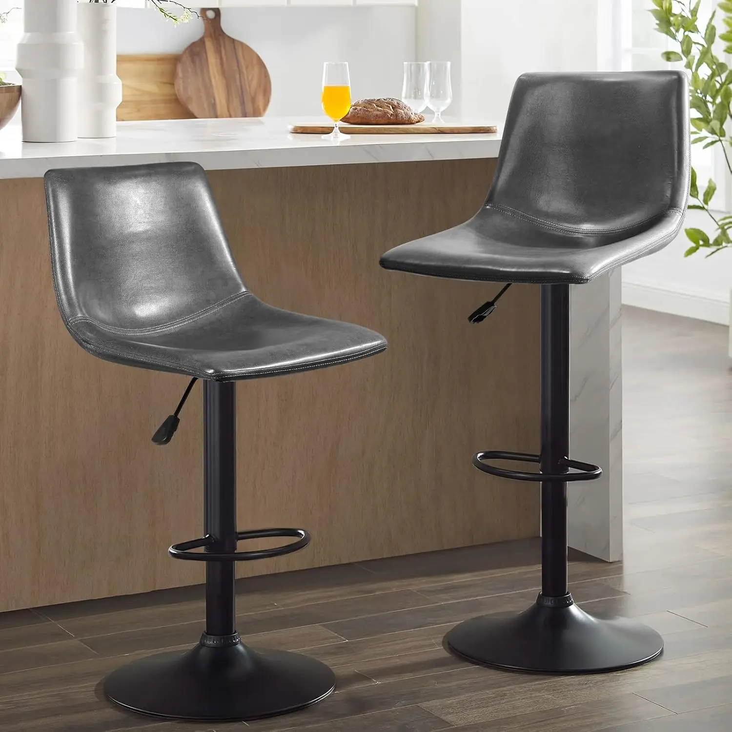 

Waleaf Adjustable Swivel Bar Stools Set of 2,Counter Height Bar Stools with Back,350 LBS PU Leather Bar Stool for Kitchen Island