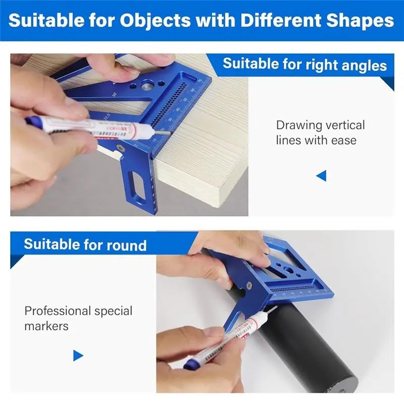 Mar.3D Multi Angle Measuring Ruler Carpenter Square Aluminum Alloy Woodworking Ruler Miter Triangle Ruler
