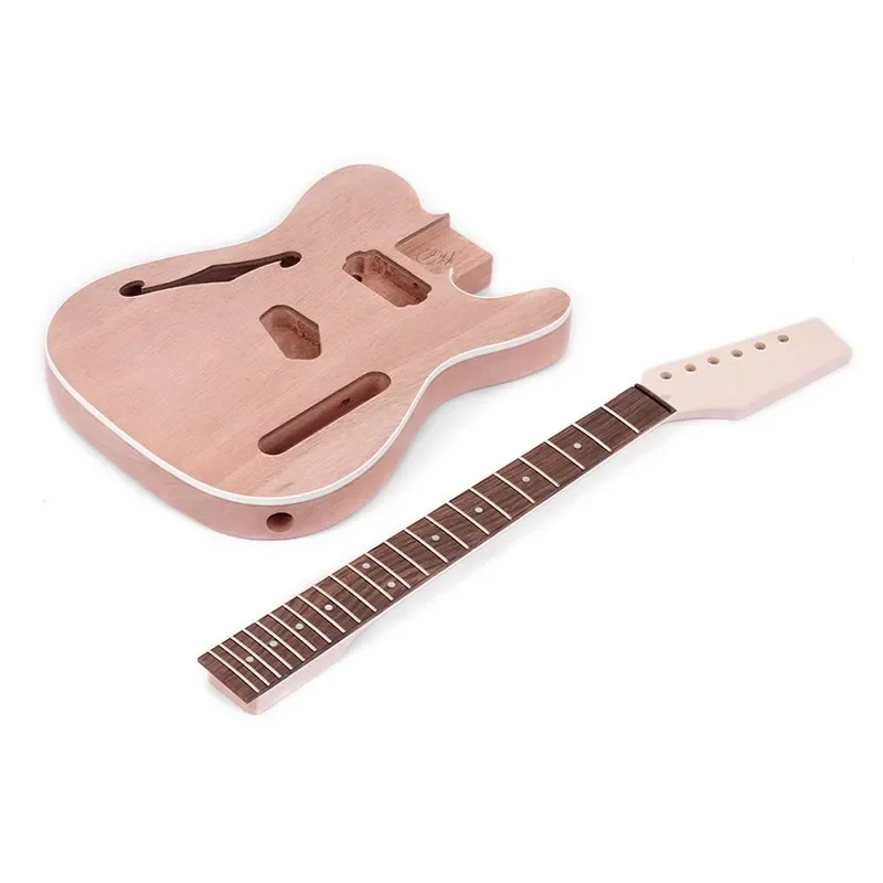 2025 Unfinished Electric Guitar DIY Kit Mahogany Body With F Soundhole Maple Wood Neck Rosewood Fingerboard