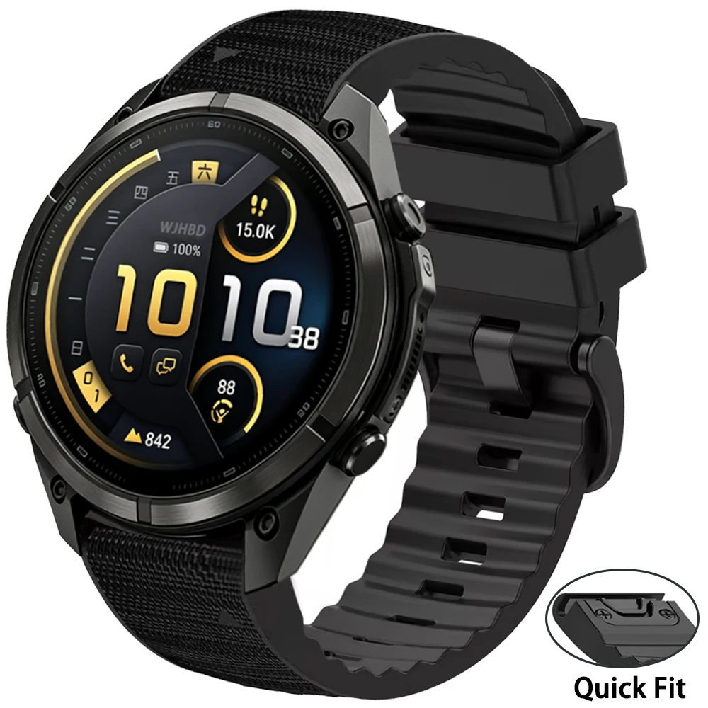 QuickFit 26 22mm Nylon Silicone Band For Garmin Fenix 9 Pro Solar 8 E 7 7X Forerunner 970 965 Instinct 3 2X Sport Strap Bracelet