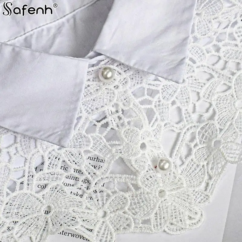 18style Fashion Vintage Palace Style Women Doll Fake Collar Hollow Out Crochet Lace Half Shirt Shawl With Imitation Pearl Bowtie