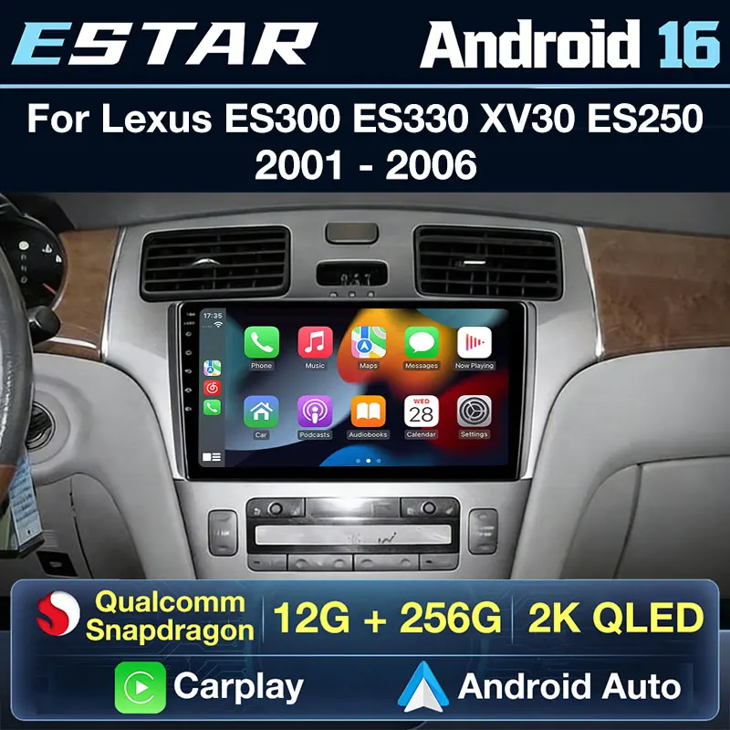Wireless Carplay Android 16 For Lexus ES300 ES 300 ES330 XV30 ES 330 2001 - 2006 Car Radio BT WIFI DSP Stereo 4G LTE RDS QLED