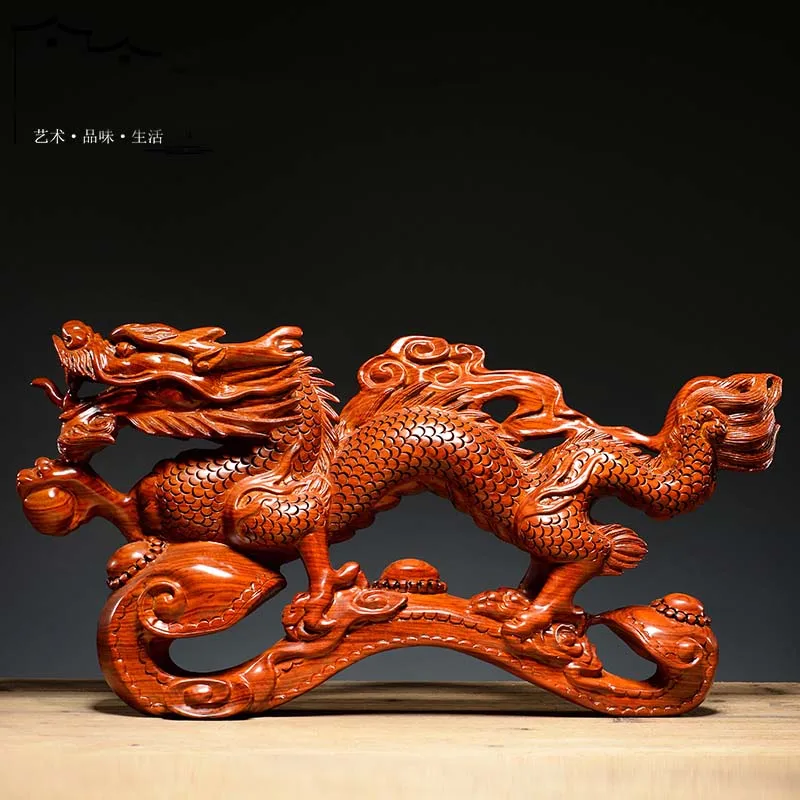 large HOME Company store Exorcise evil spirit GOOD luck Recruit money Dragon RU YI Yellow pear wood carving feng shui art statue