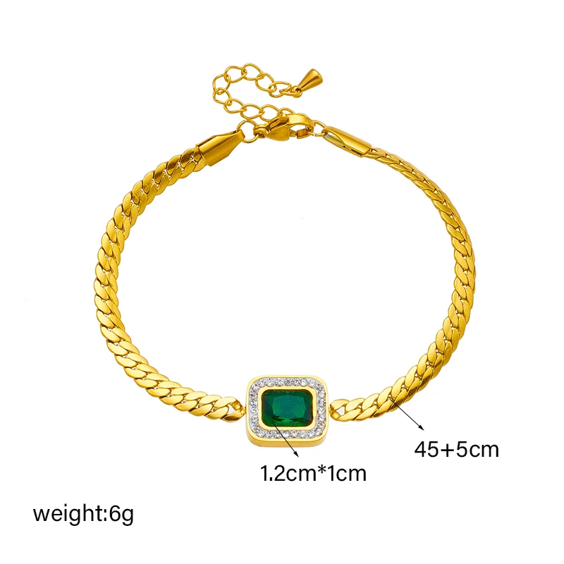 XIYANIKE 316L Stainless Steel Emerald Green Link Gold Bracelet Trendy Luxury Jewelry Perfect Gift for Women Great for Daily