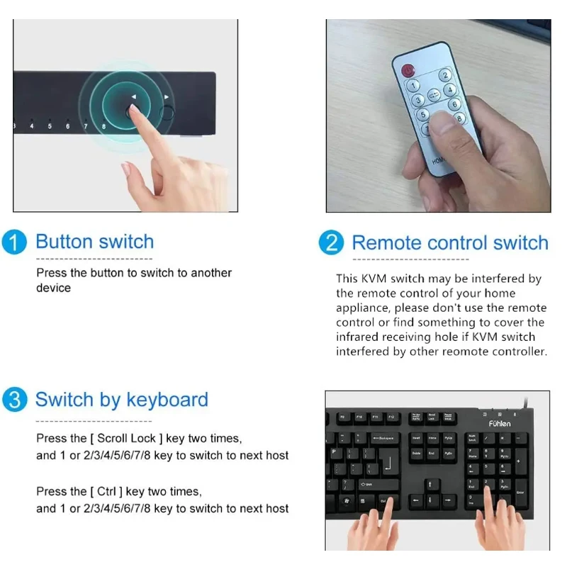 محول تحكم متزامن USB ، 8 في 1 ، شاشة ممتدة ، محور USB ، مفتاح KVM متوافق مع HDMI ، مفتاح تقسيم الإنترنت