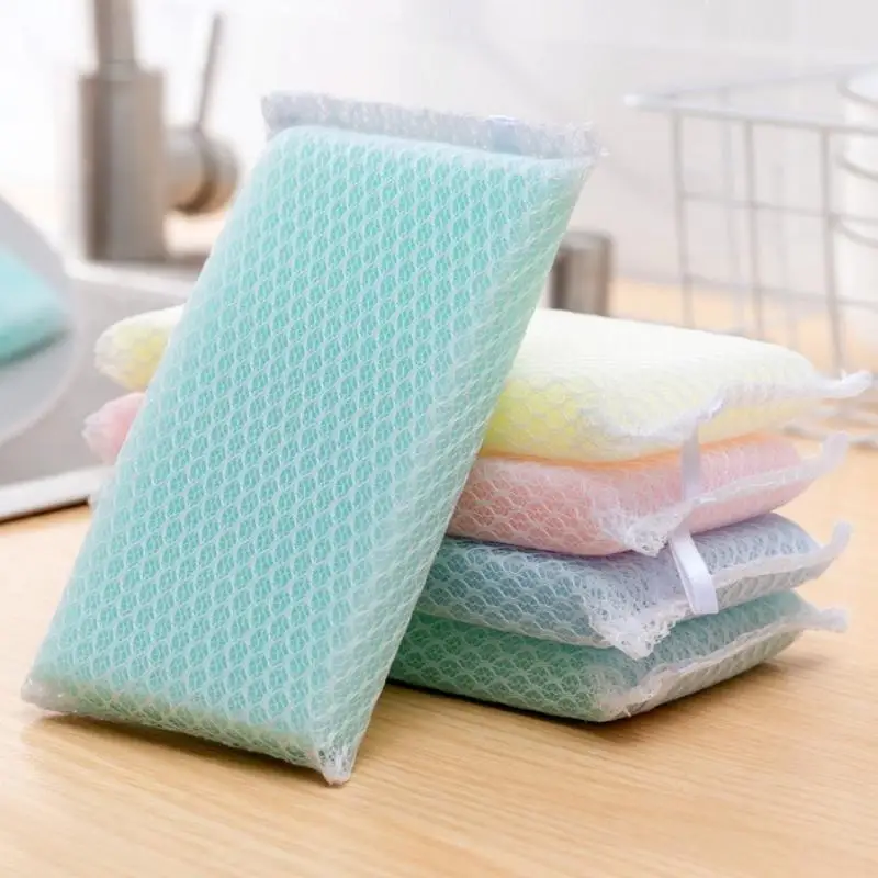 5/10Pcs Dish Sponge Non Stick Scouring Pad Cleaning Supplies Resilient Net Foaming Easily For Pan Bowl Sponges Scouring