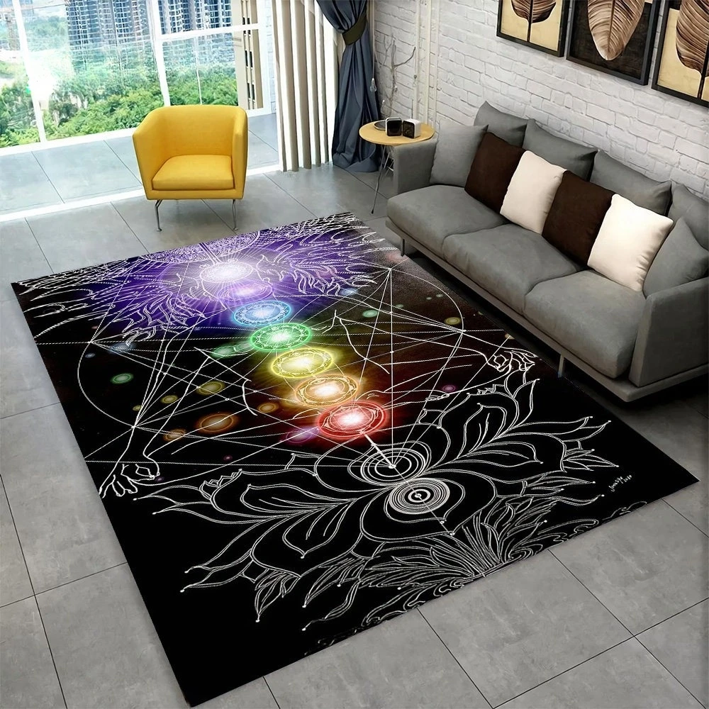 Arcobaleno 7 Chakra Mandala Tappeto bohemien per soggiorno Camera da letto Divano Zerbino Decor Yoga Morbido tappetino antiscivolo Tappeto di grandi