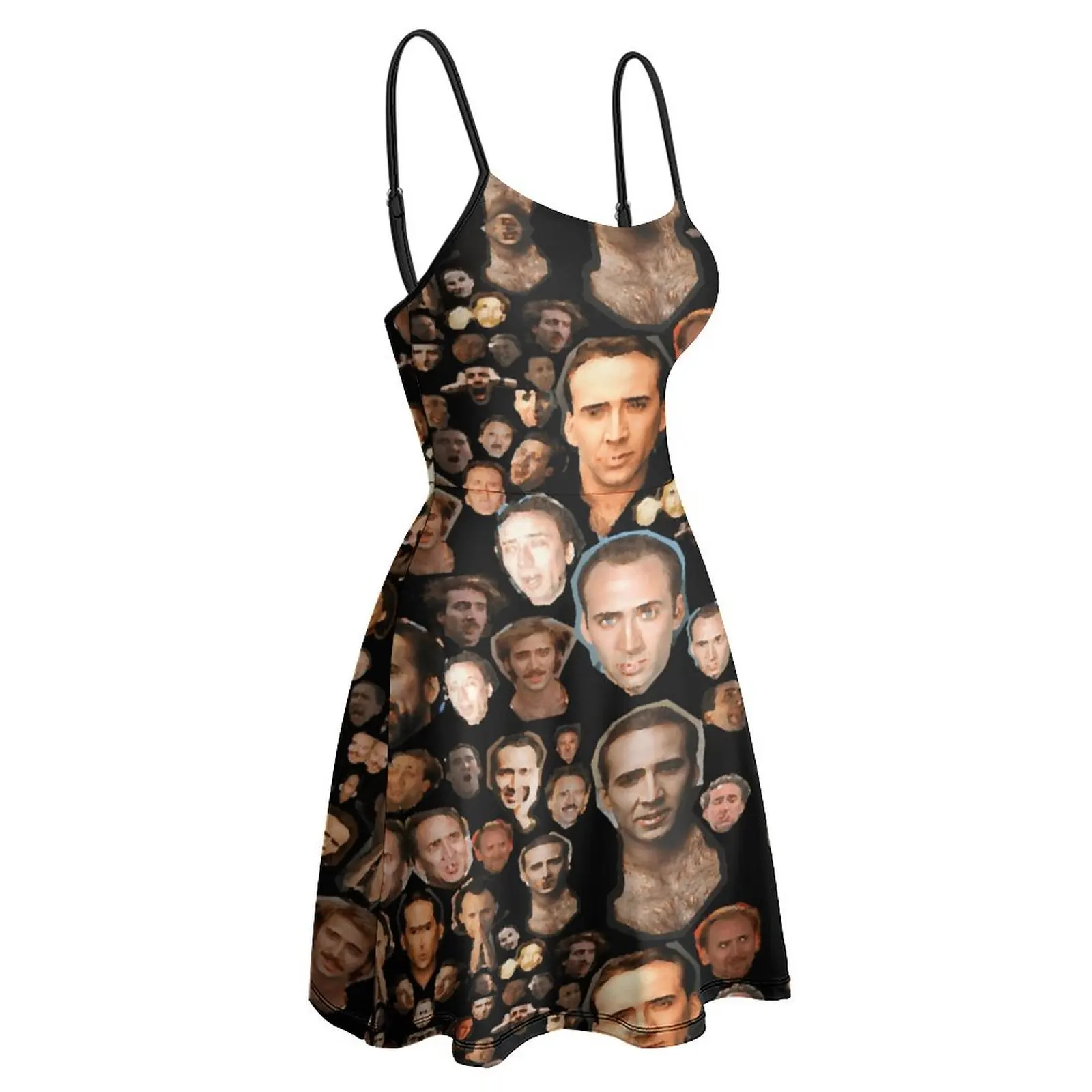 Nicholas Cage Faces Pattern Nicolas Cage Vintage Sexy  Woman's Gown Women's Sling Dress Geek  Parties The Dress