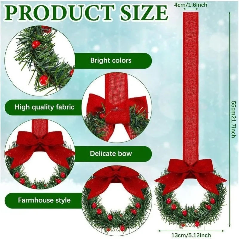 Red Ribbon Bow Christmas Cabinet Wreath Stylish for Kitchen Decor Holiday Party Ornament Festive Home Decor Set
