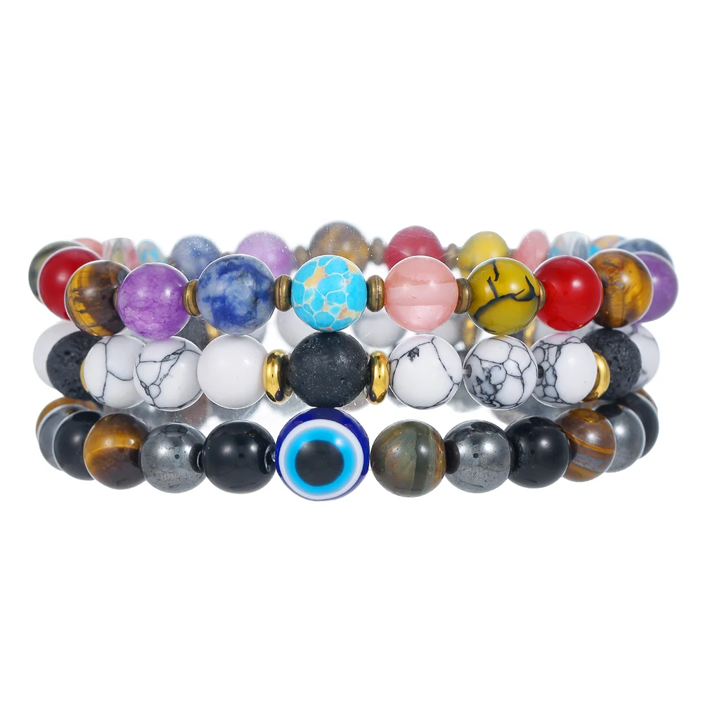 Retro Niche Design Natural Stone Bracelet Fashion Personality Volcanic Stone White Demon Eye Elastic Bracelet for Couple