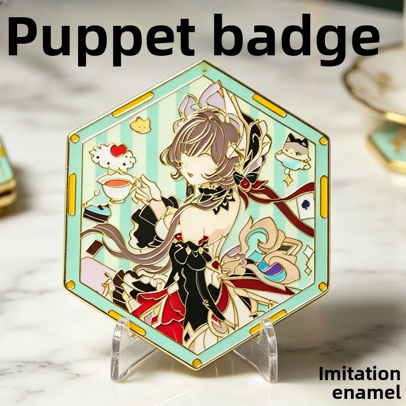 Marionette Hexagon Enamel Pin Badge, Anime Fanart Metal Lapel Brooch for Backpack, Collectible Gift