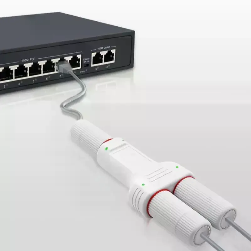 extensor-poe-de-2-portas-a-prova-d'Agua-10-100mbps-repetidor-para-switch-camera-ip-uso-externo-facil-instalacao-operacao-confiavel