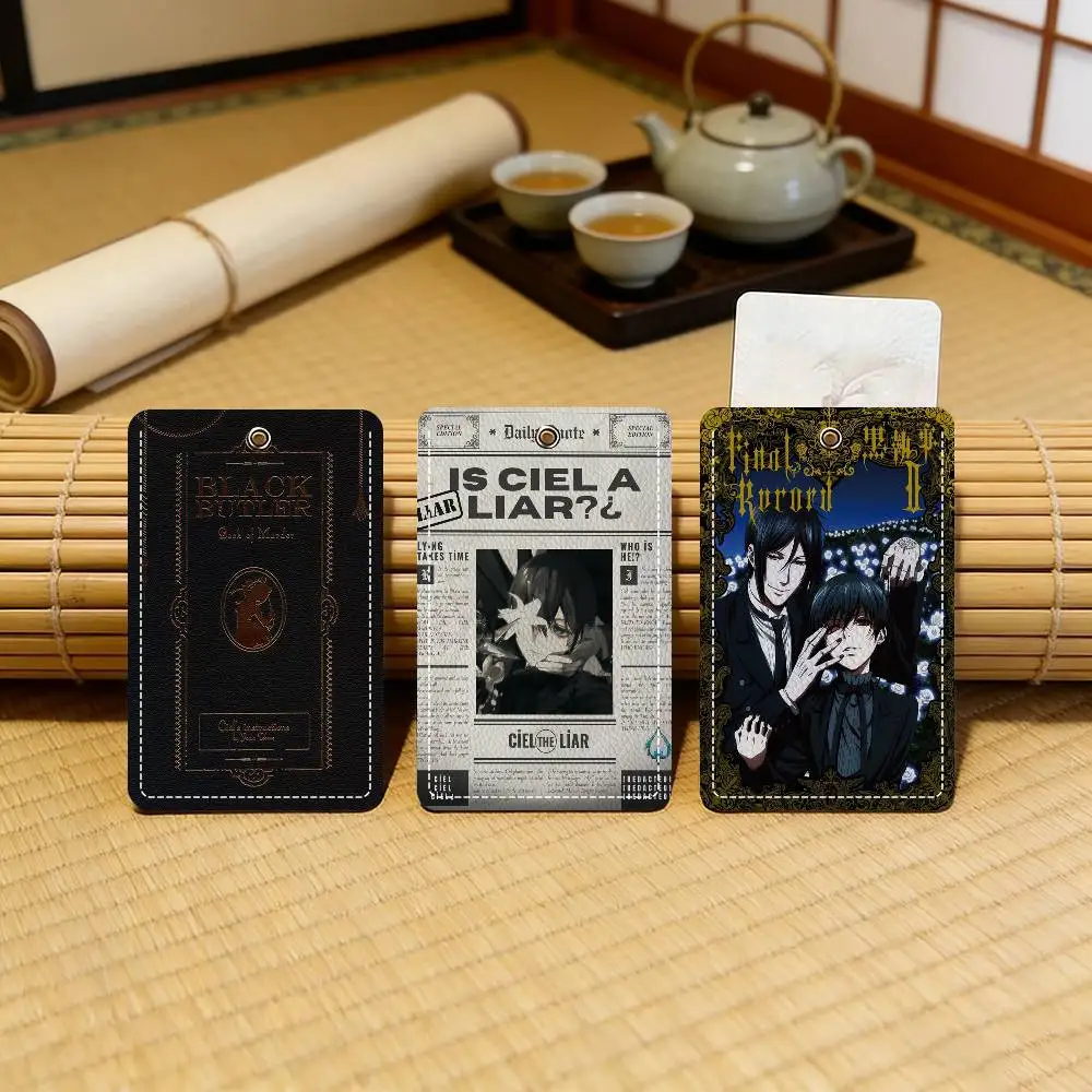 Klassischer Anime B-Black B-Butler Premium Leder-Kartenhalter Schlüsselanhänger Kratzfeste Hülle für Buskarten