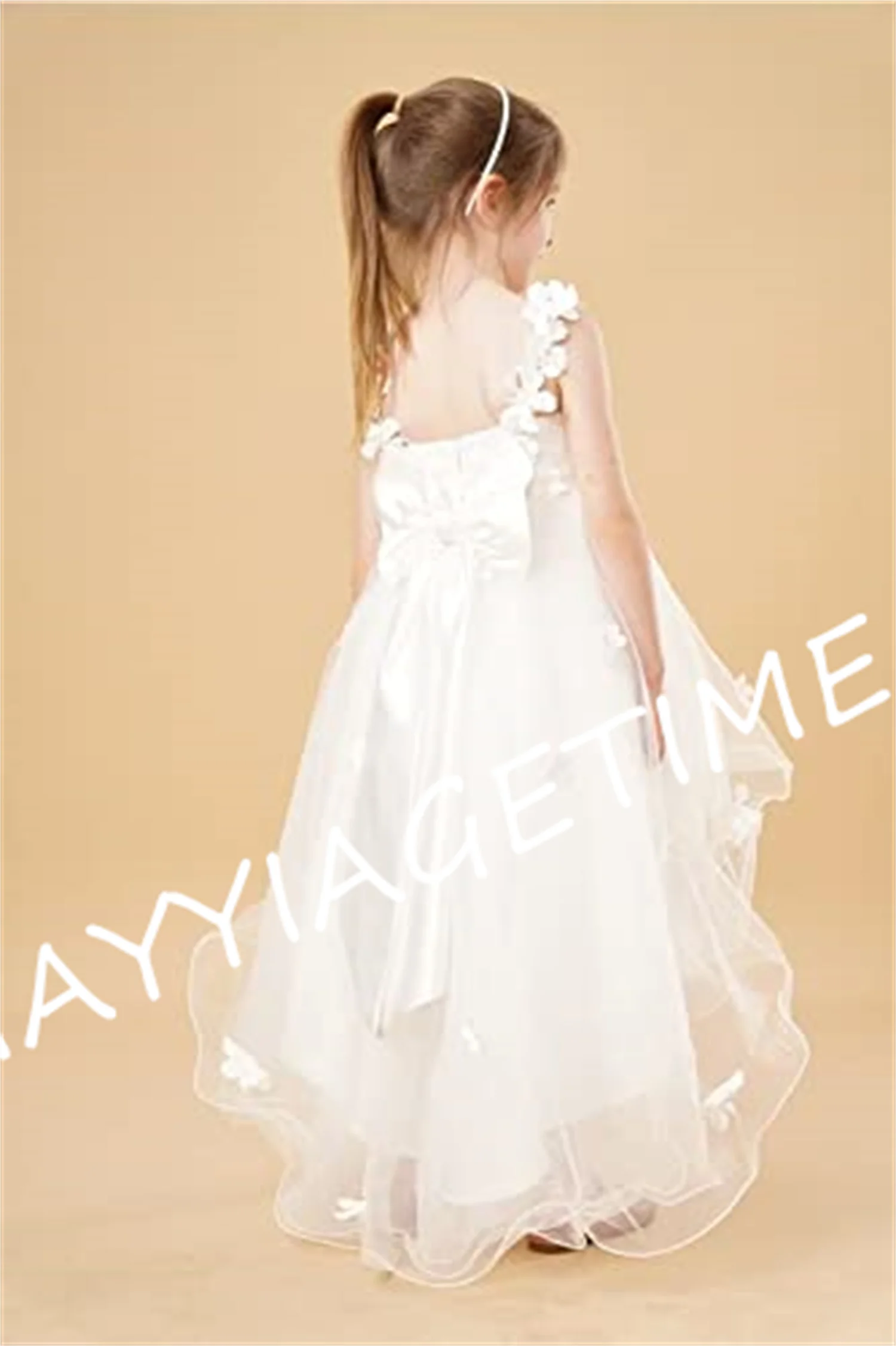 Eightale Flower Girl Dresses For Wedding High Low Tulle Flowers Appliqued Princess Pageant Formal Party Dress Ball Gowns