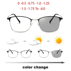 Sun Photochromic Lens Square Nearsighted Glasses Anti-blue Light Computer Prescription Eyeglasses Diopter 0 -0.5 -1.0 To -4.0