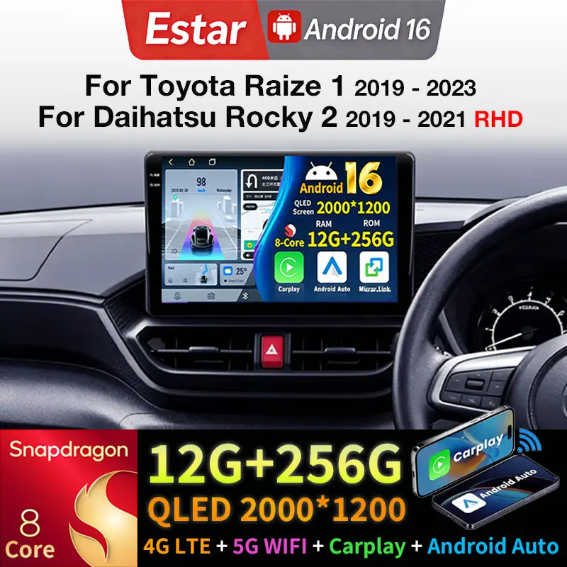 Android 16 Car Radio For Toyota Raize 1 2019 - 2023 For Daihatsu Rocky 2 2019 - 2021 RHD BT GPS Multimedia Player Navi Head Unit