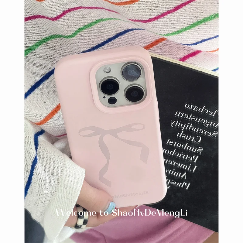 Cute Bowknot Bow Lichee Pattern Silicone Phone Case For iPhone 11 15 13 14 12 16 Pro Max Plus Leather Shockproof Cover Fundas