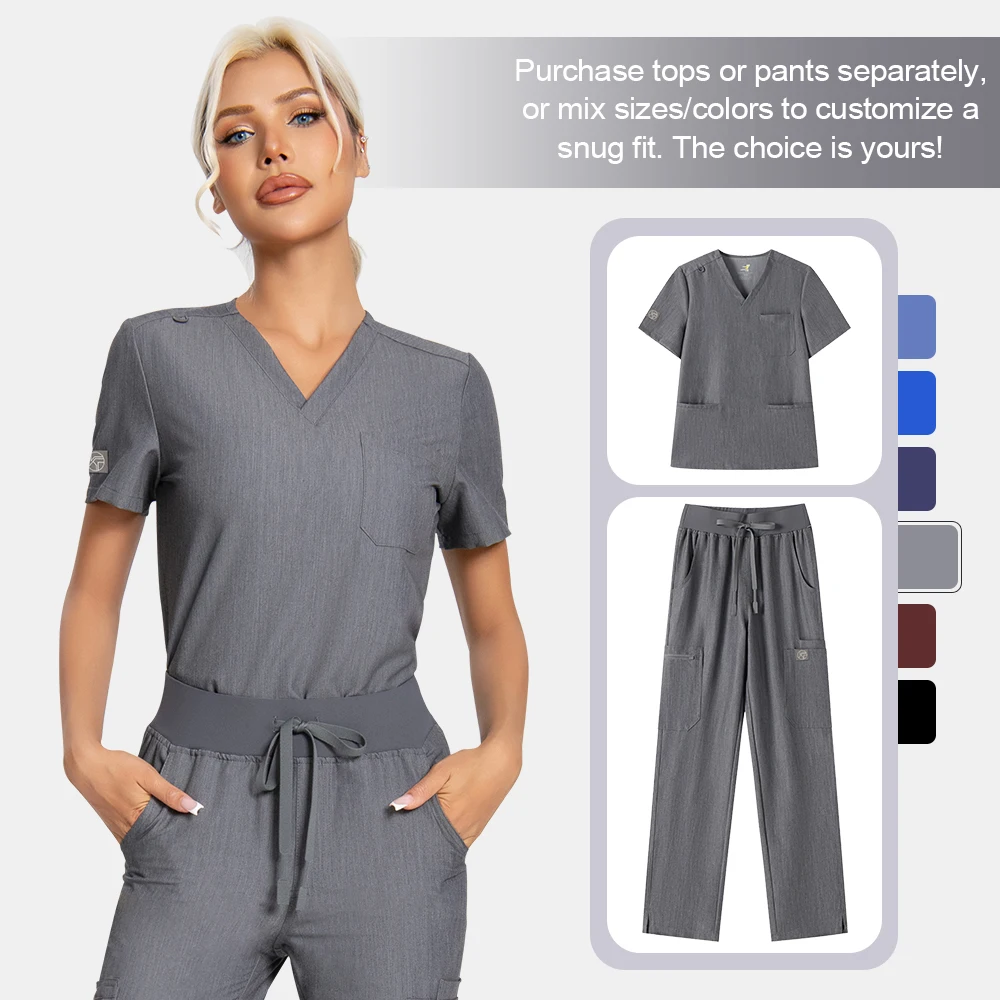 KUNGFU SCRUBS mujeres enfermera matorral uniforme médico Top antibacteriano suave resistente a las arrugas impermeable camiseta pantalones lápiz
