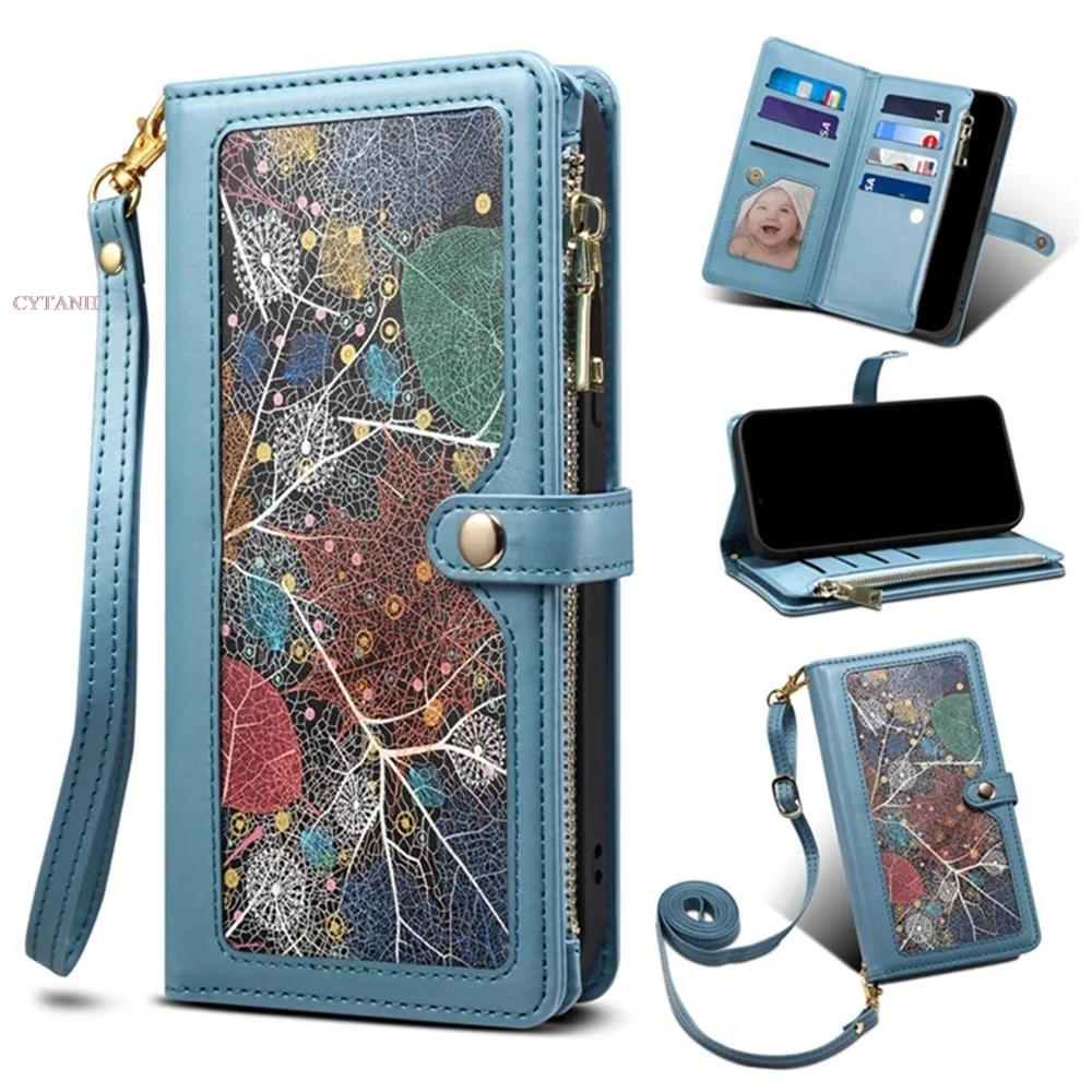 Lanyard printing Zipper Wallet Flip Leather Case For Vivo X100SPro X100S Pro Card Slot Mobile Phone Cover With Free Rope