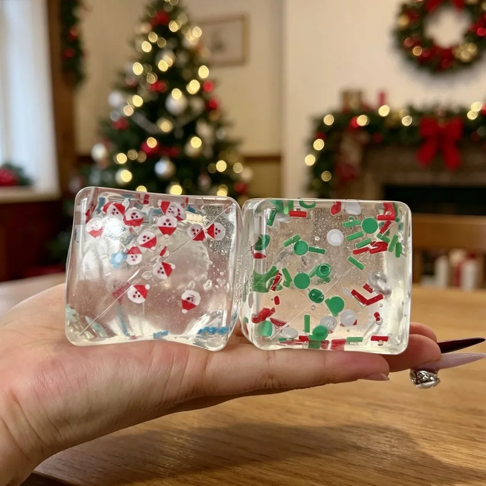 Slow Rebound Christmas Maltose Stress Relief Ice Cubes with Sequins Transparent Ice Blocks Fidget Squeeze Square Flexible