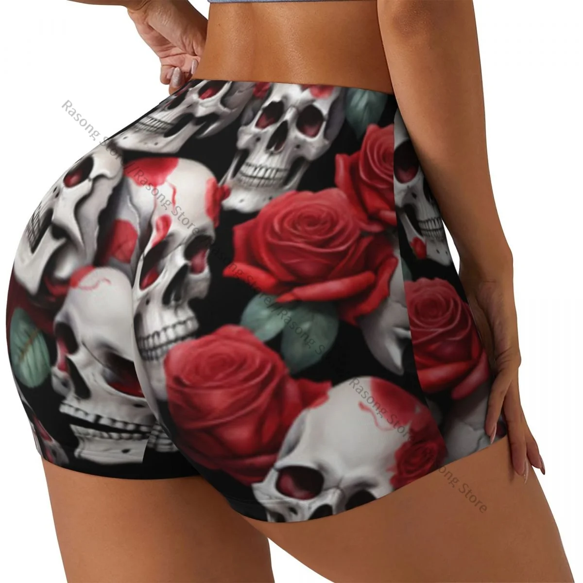 Women Yoga Shorts Skulls And Roses Workout Shorts Fitness quick-dry Ladies Yoga Gym Running Short Pants Sportswear