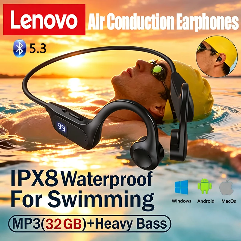 НОВЫЕ Bluetooth-наушники X7 с воздушной проводимостью, V5.3, со слотом для карты памяти, цифровым дисплеем, накладные, спортивные