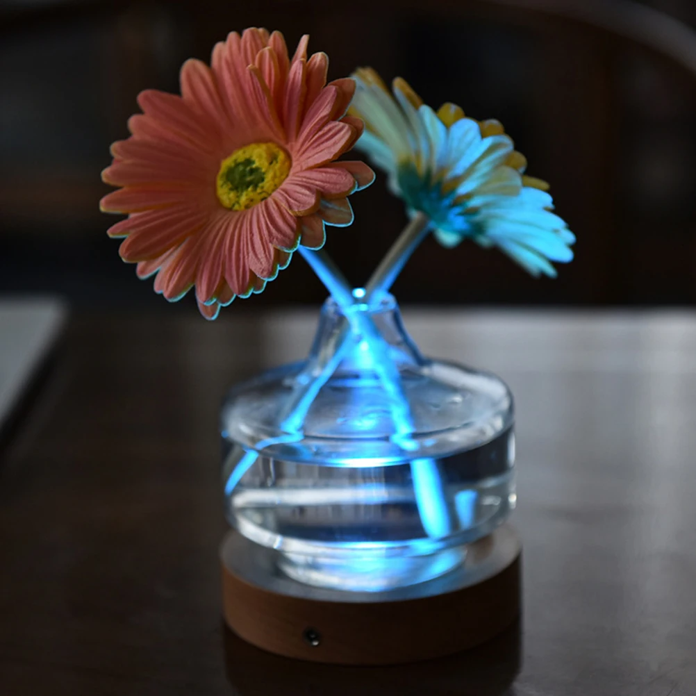 

Vase Night Light Decorative Small Lamps Bedroom Bedside Creative Romantic Desk Lamp Glass Wood Base Design Practical Gift