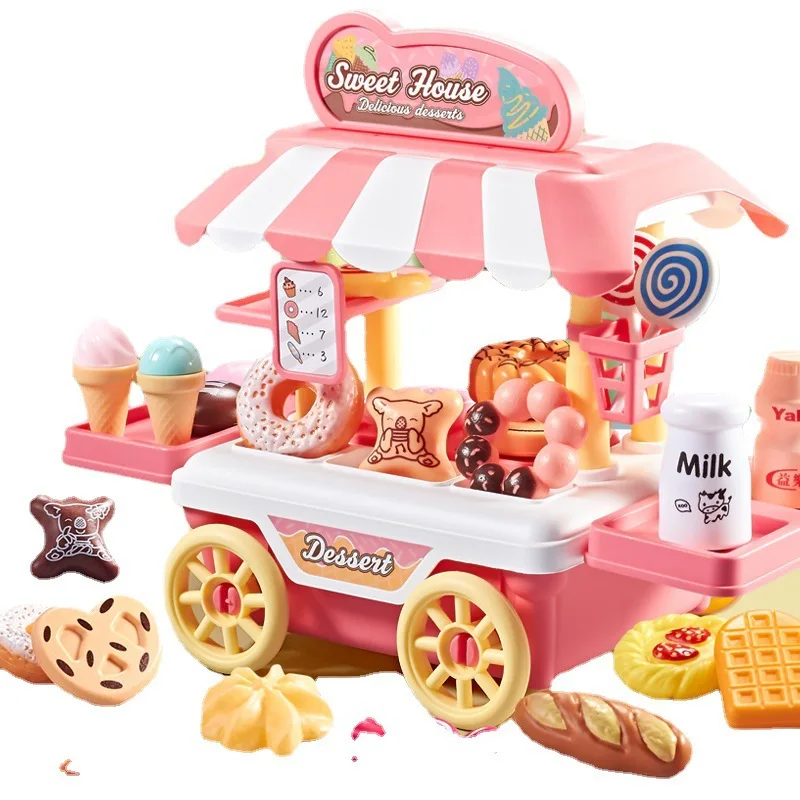 Simulazione per bambini Play House Girls' Toy Dessert pasticceria gelato gelato Barbecue Hamburger Fast Food Cart Suit