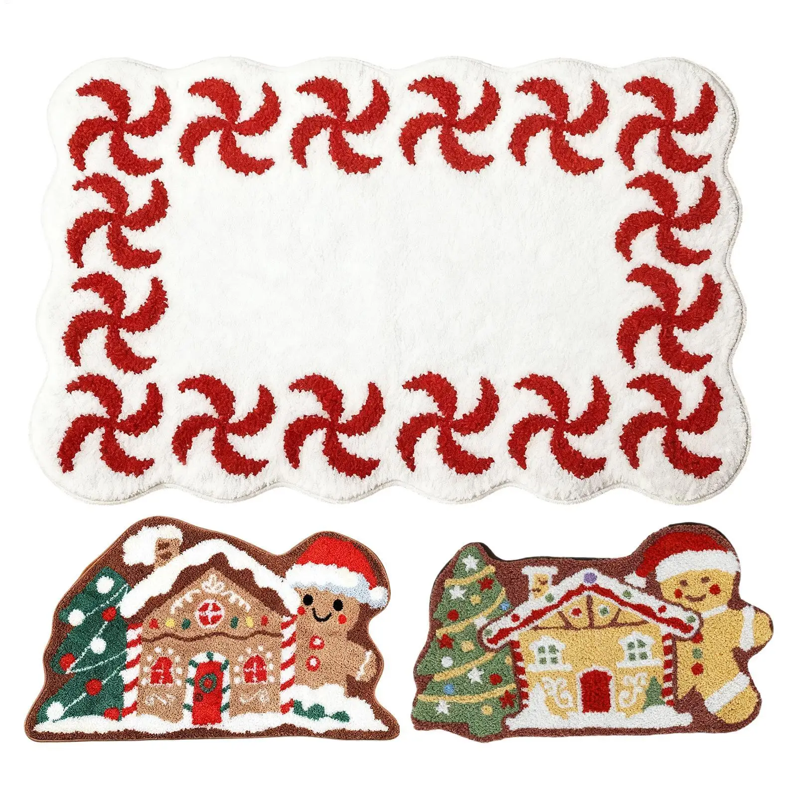 Gingerbread Doormat Christmas Welcome Mat 60x40cm Non Slip Absorbent Soft Entrance Mat for Porch Kitchen Bathroom Living Room