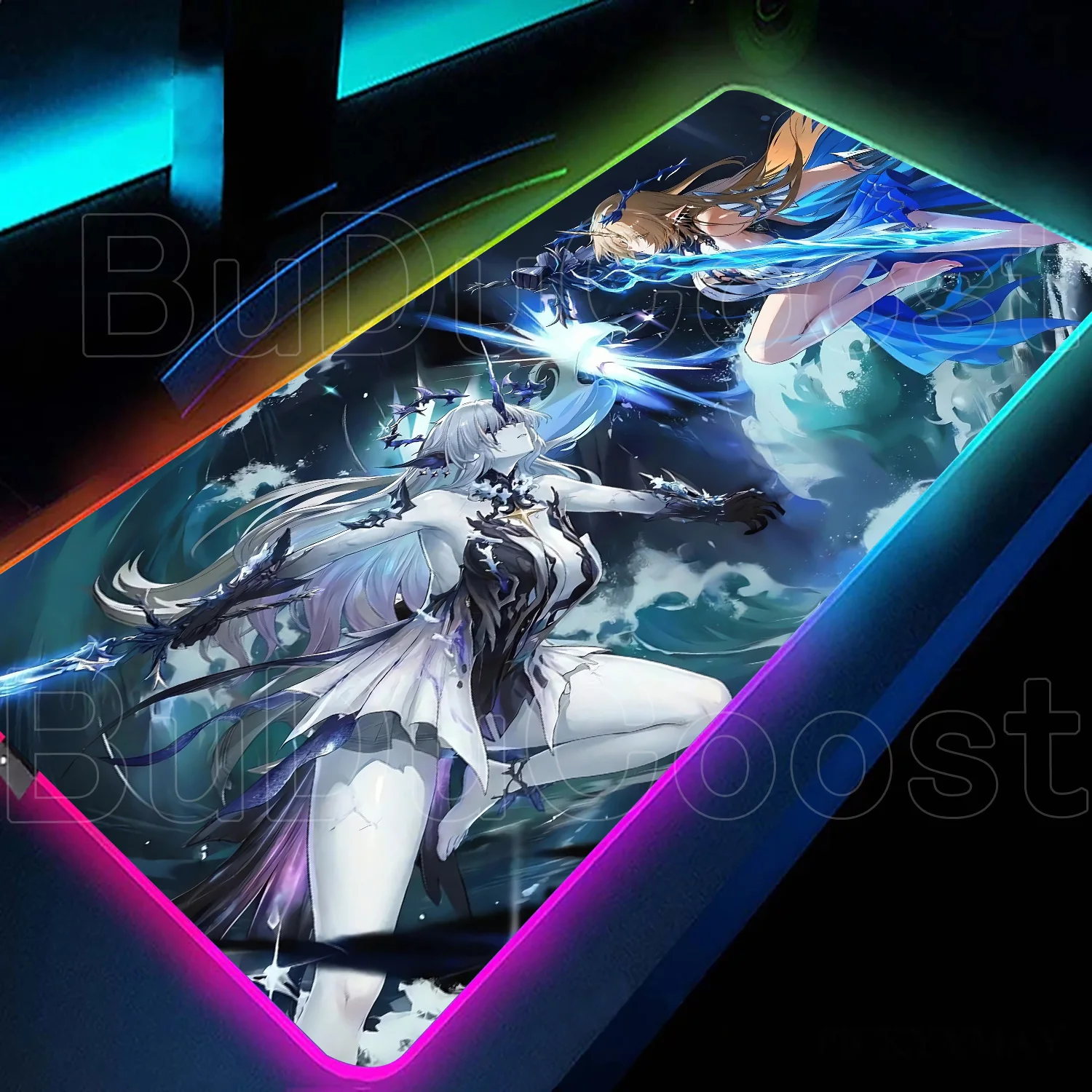 

RGB LED Wuthering Waves Mouse Pads Pc Game Large Mouse Pad PC Accessories Xxl Kawaii Cartethyia HD Print Desk Protector Mousepad