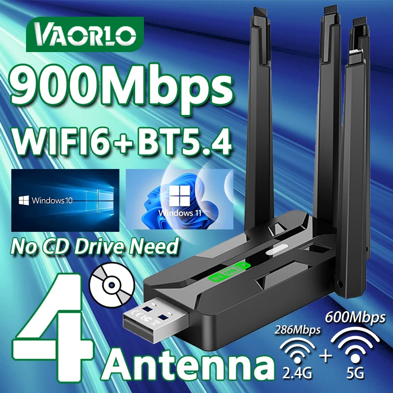 

4 Antennas 900Mbps WiFi USB Ethernet Adapter Double Bande 2.4G/5GHZ Bluetooth5.4 WiFi Dongle Wireless Network Card For Win 10/11