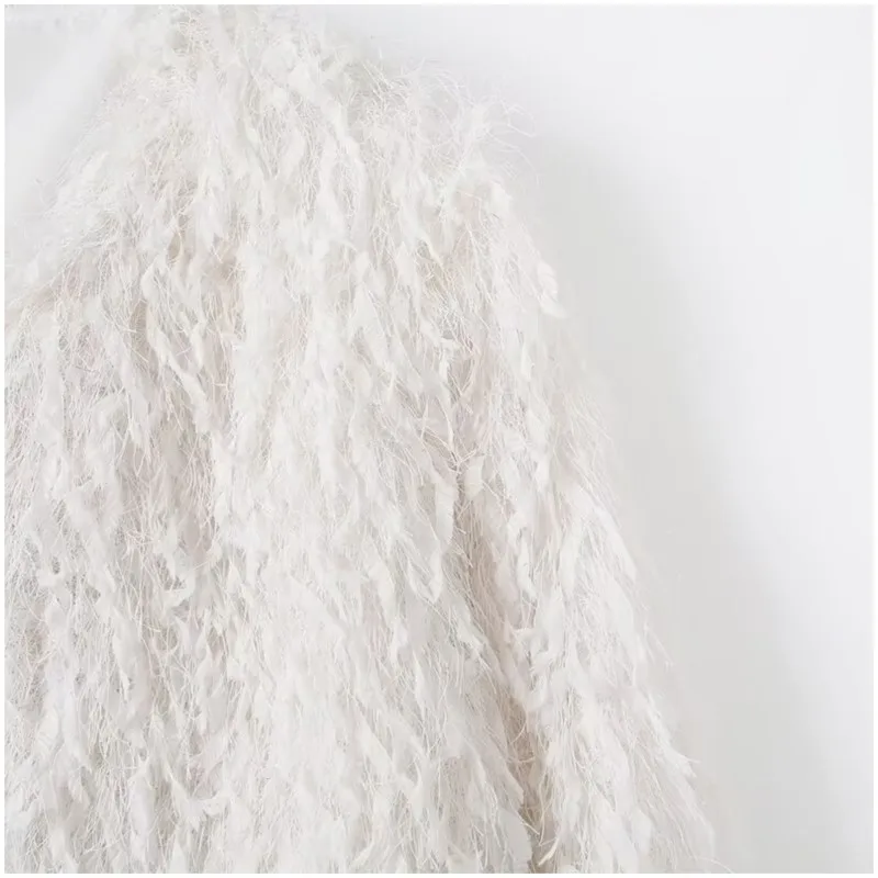 Veste en fil métallique à plumes pour femme, col rond, manches longues, manteaux courts simples et décontractés, hauts chics, automne et hiver