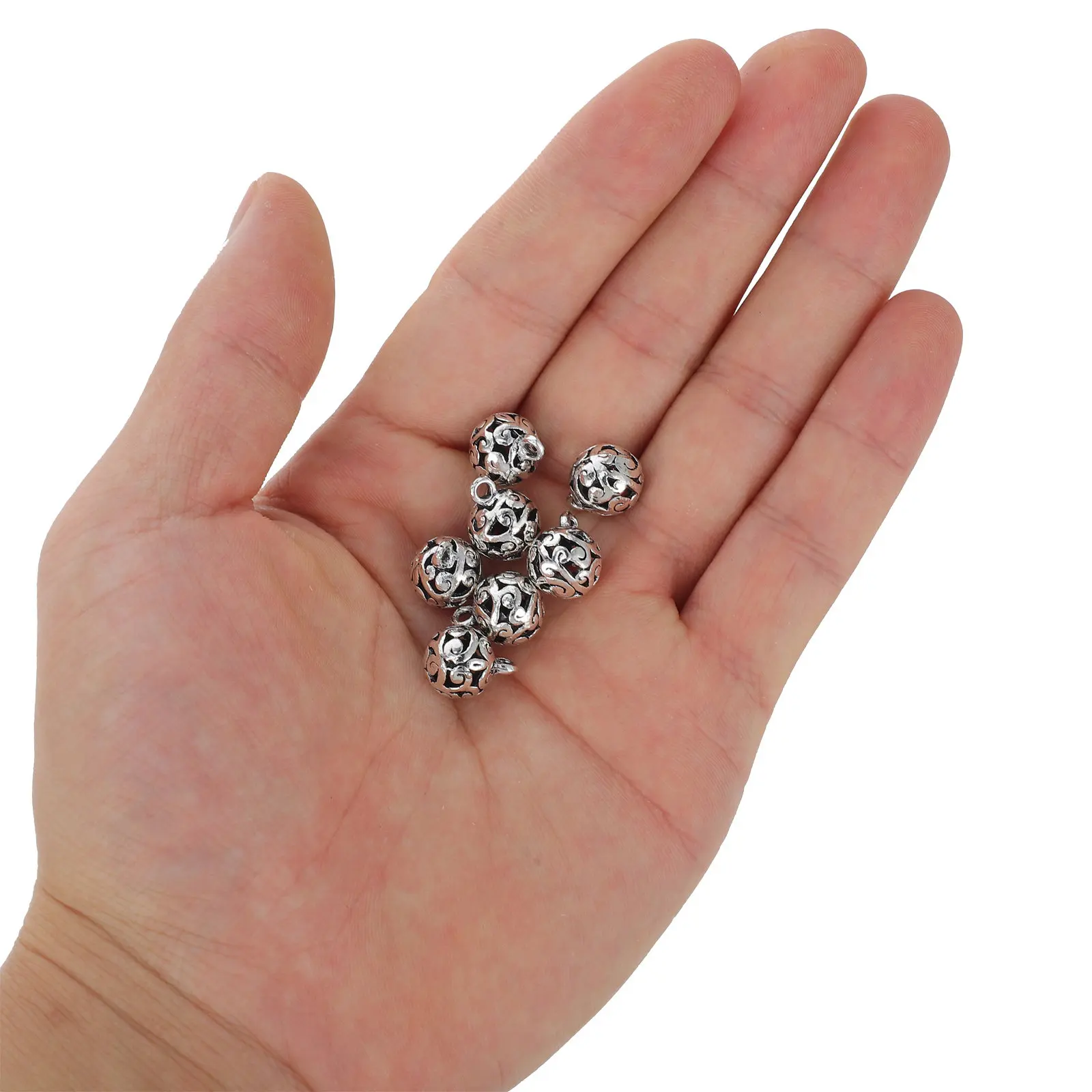 50Pcs Hollow Ball Charms Vintage Alloy Hollow-Out Flower Ball Pendants for Jewelry Making Ethnic Style Charms Bracelets