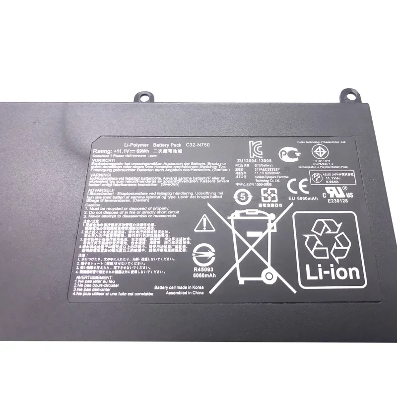 Imagem -05 - Bateria do Portátil para Asus N750 N750j N750jk N750jv N750y47jk-sl N750y47jv-sl 11.1v 6260mah 69wh Novo Lmdtk-c32-n750