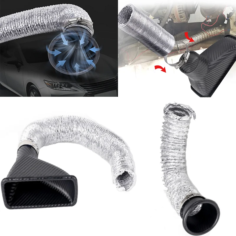 Universal Carbon Fiber Pattern Air Intake Kit - High Flow Turbo Inlet Pipe, Engine Performance Upgrade for Car Modification