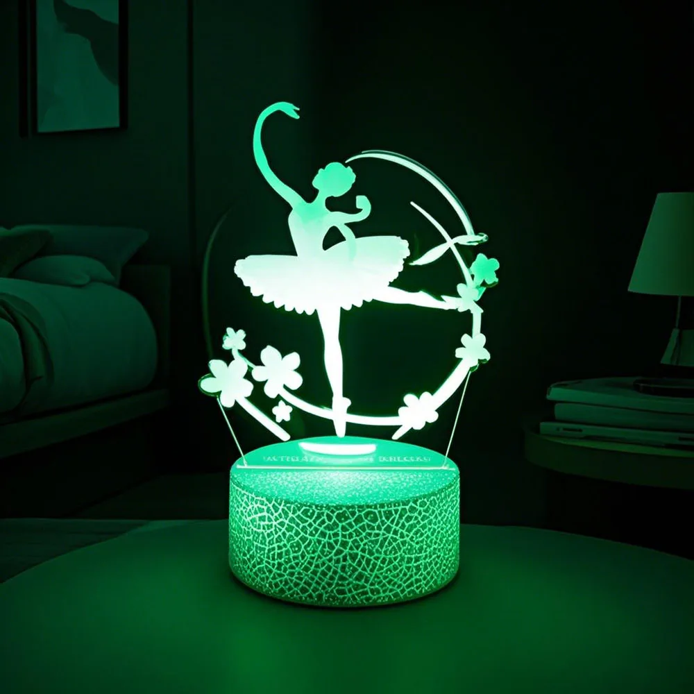 مصباح طاولة يعمل بمنفذ USB على شكل راقصة الباليه مع حلقة زهرة 7 & 16 أضواء LED متغيرة الألوان لغرفة النوم الرومانسية